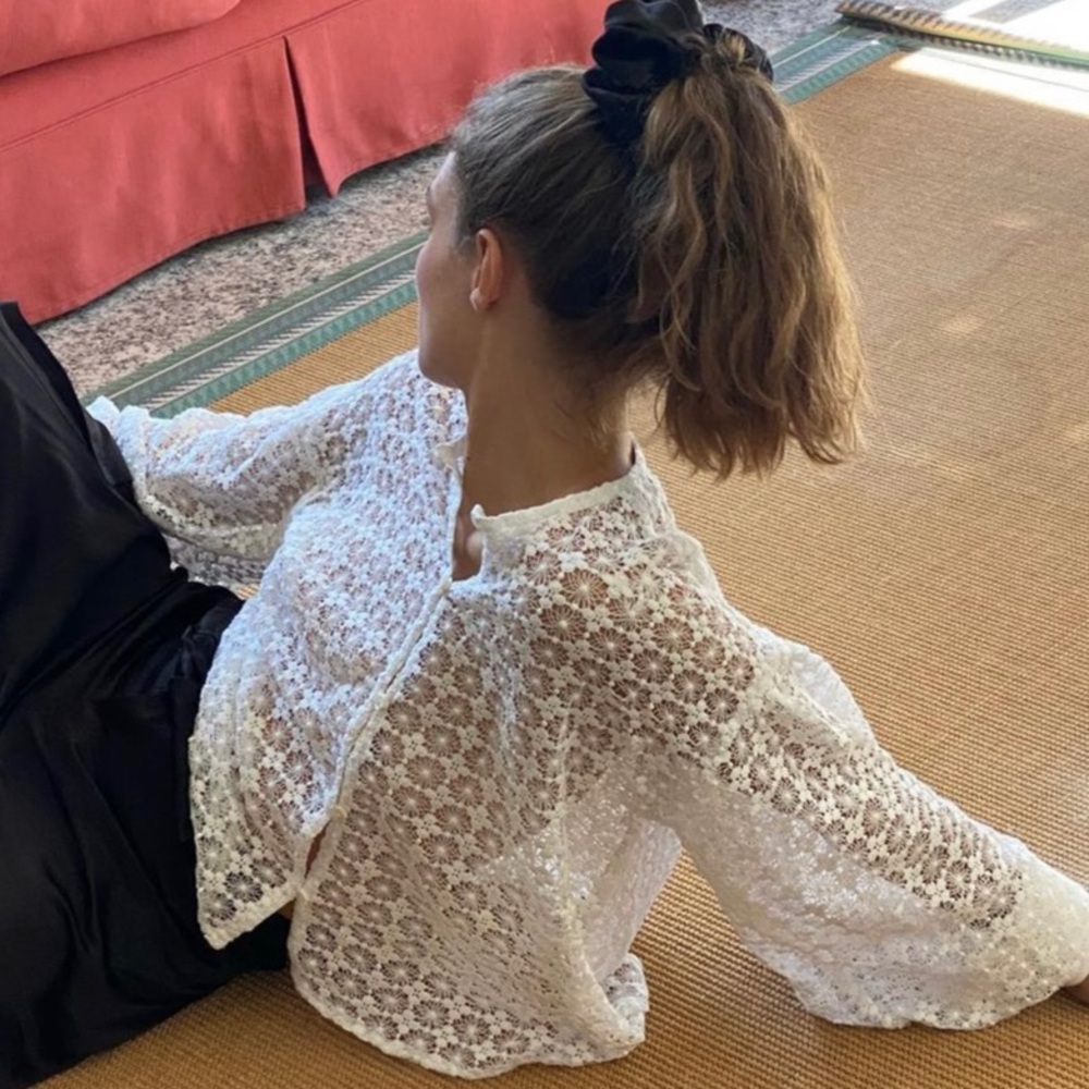Emily Levine Vittoria white lace blouse